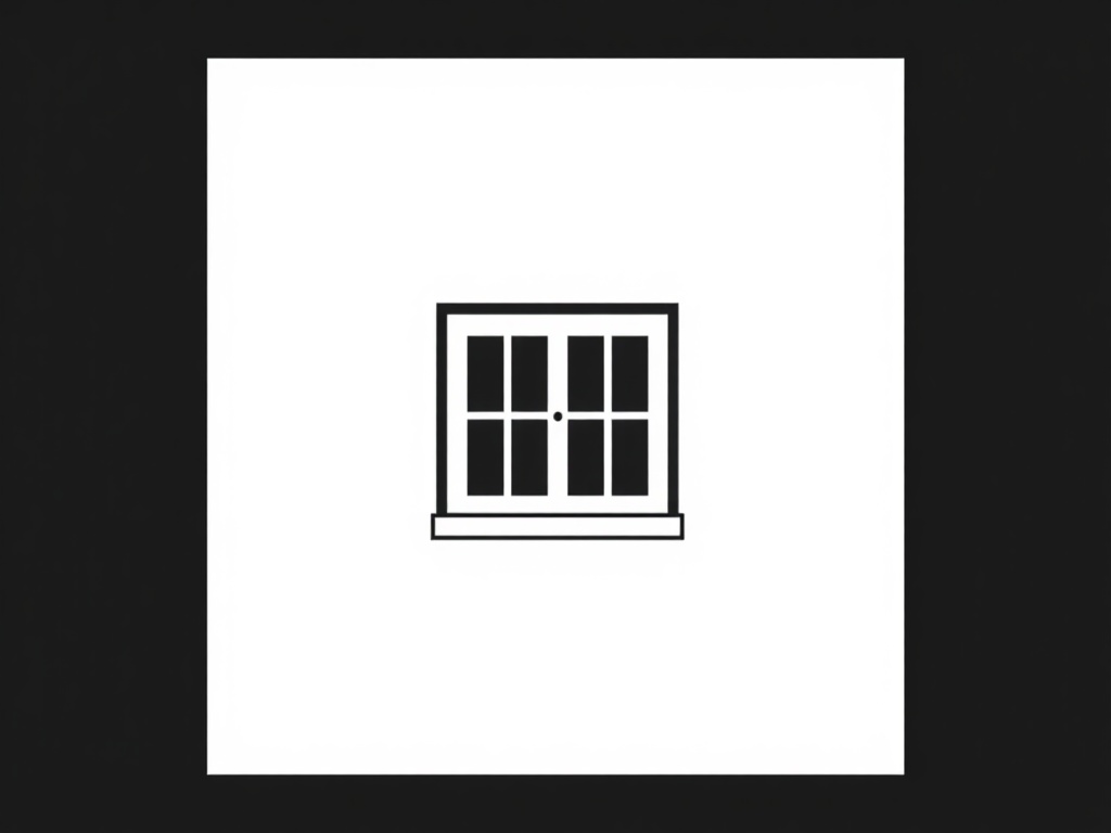 Minimalist logo mark: a simple abstract shape representing a window or floor plan, clean lines, monochrome, high contrast, vector style, 8k
